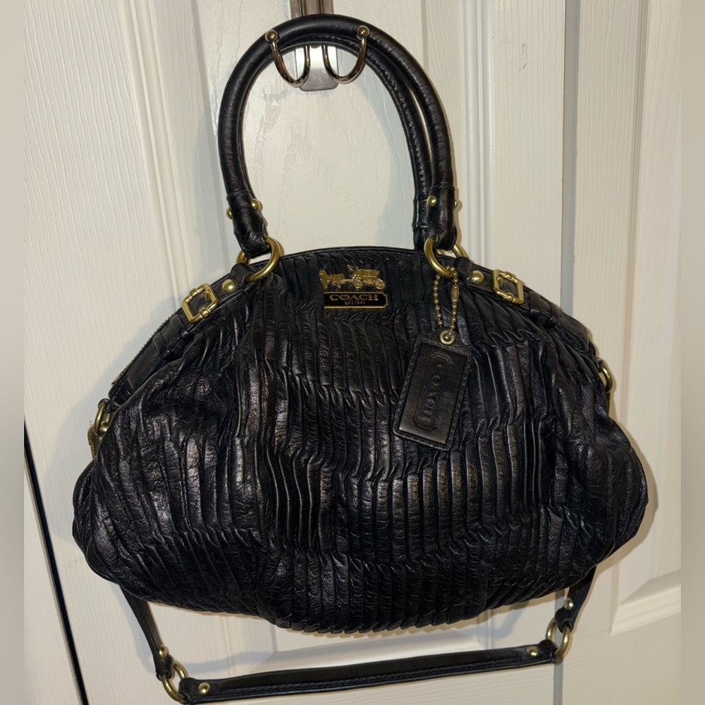 Coach Black Gathered Leather Satchel